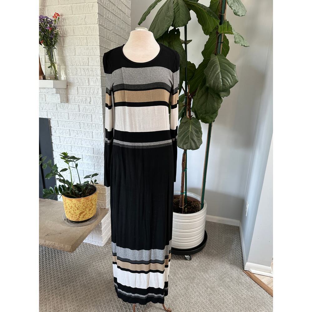 Anthropologie Bailey/44 Black Norwich Stripe‎ Knit Maxi Dress (XL) Preppy Classy
